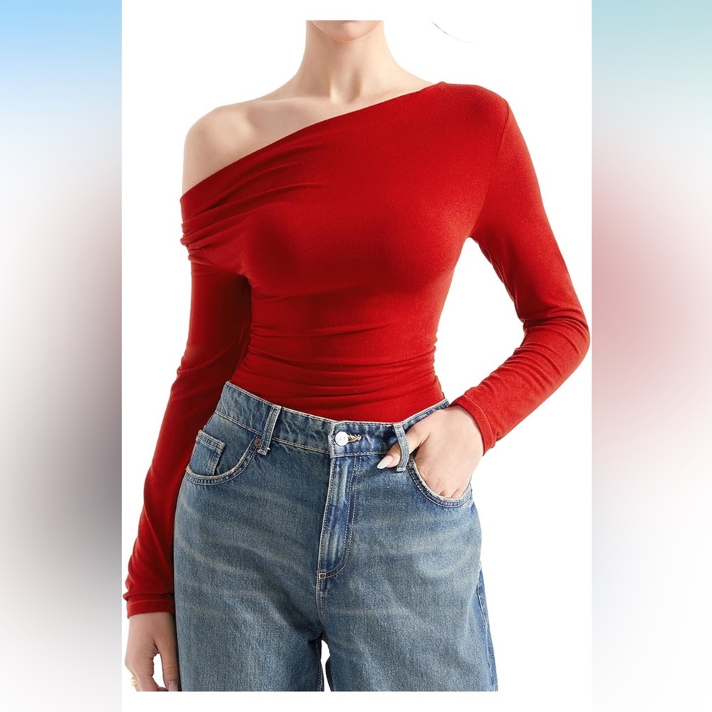 NWOT Red Long Sleeve Off Shoulder Tops Cowl neck